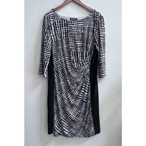 Ralph Lauren Women 16 Black White 3/4Sleeve Jersey Knit Sheath Dress Rushing Y2K